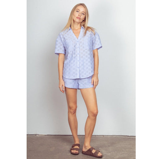 Plus Textured Woven Shirt & Shorts Set in Lavender Blue - Lockwood Shop - Very J