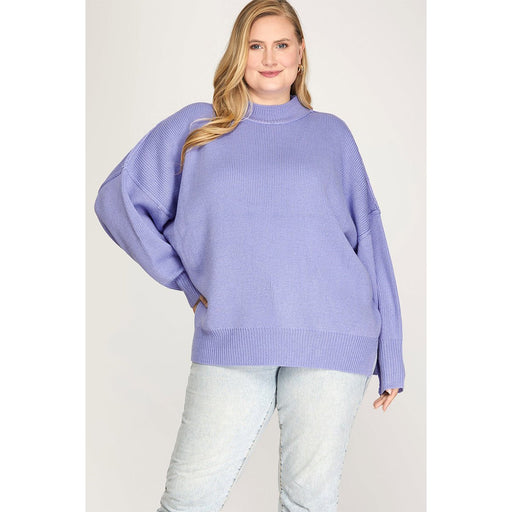 Plus Mock Neck Oversize Sweater in Violet Blue - Lockwood Shop - She & Sky