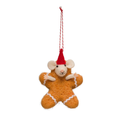 Wool Felt Gingerbread Mouse in Hat Ornament - Lockwood Shop - Creative Co-Op