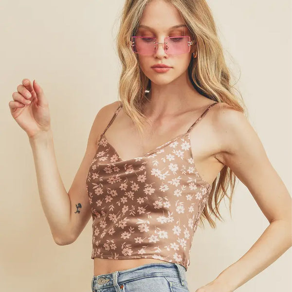 Model wearing Little of Your Love Cowl Neck Top in Mauve/ Blush Success 