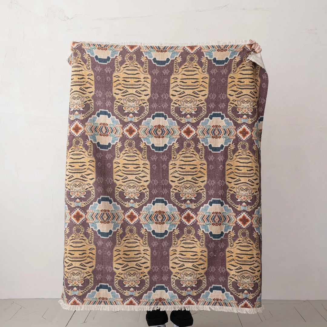 Tibetan Tigers Throw w/  Pattern &amp; Fringe