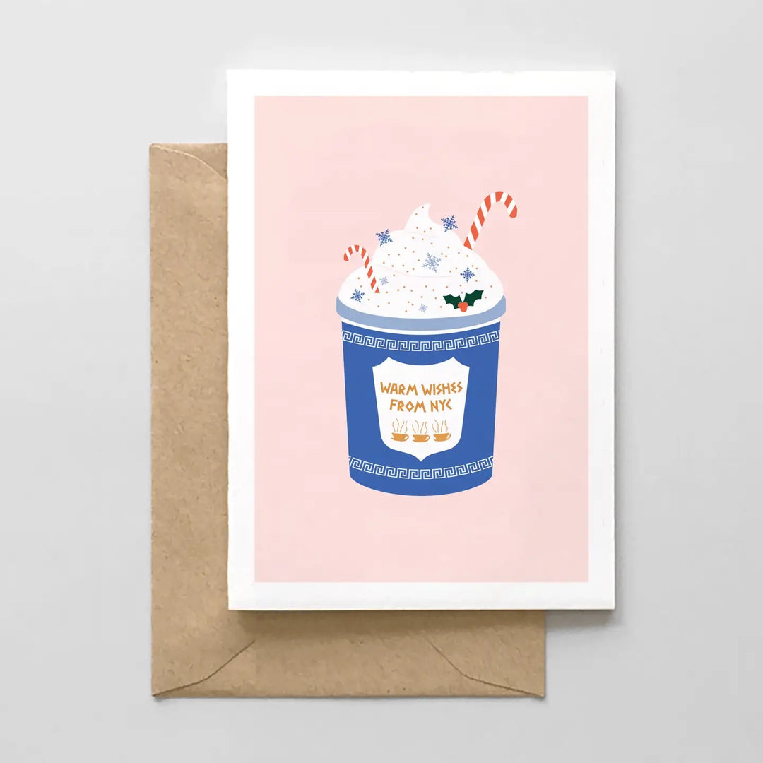 Greeting card with a hot chocolate illustration and &