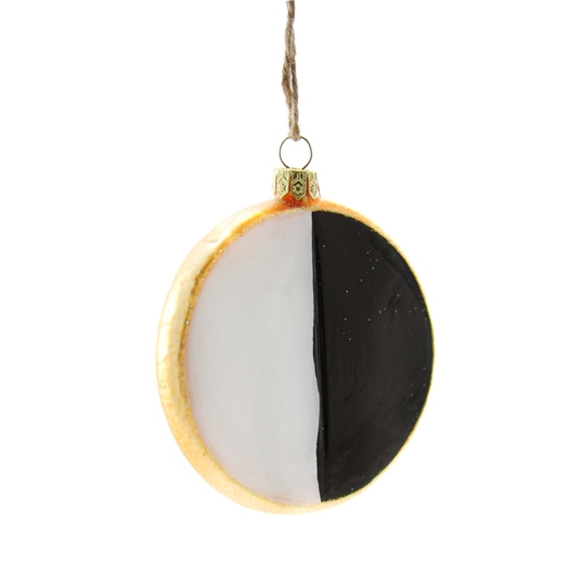 Decorative ornament with black and white half-circle design on a white background