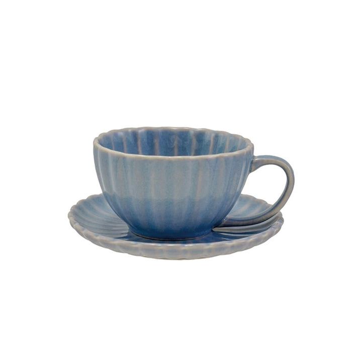 10 oz. Stoneware Ribbed Mug w/ Saucer