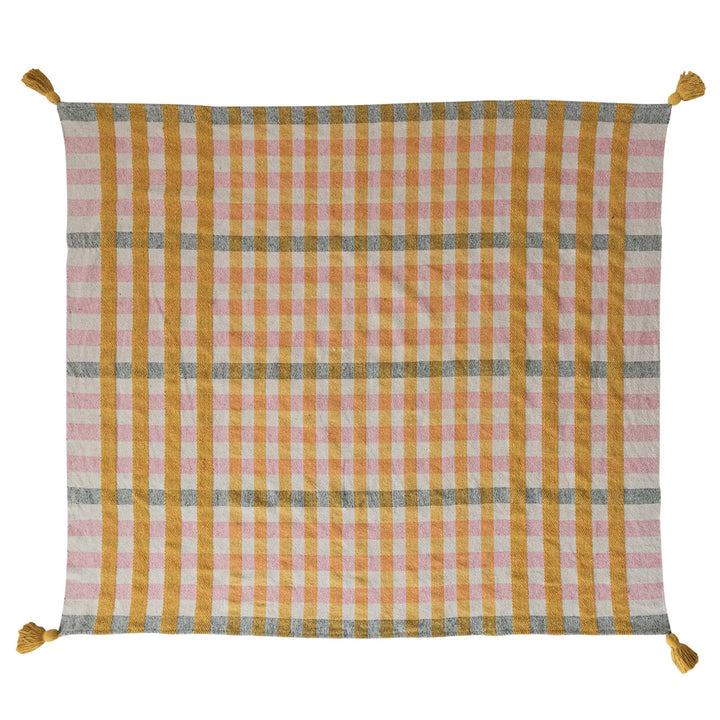 Plaid Recycled Cotton Jacquard Throw w/ Tassels