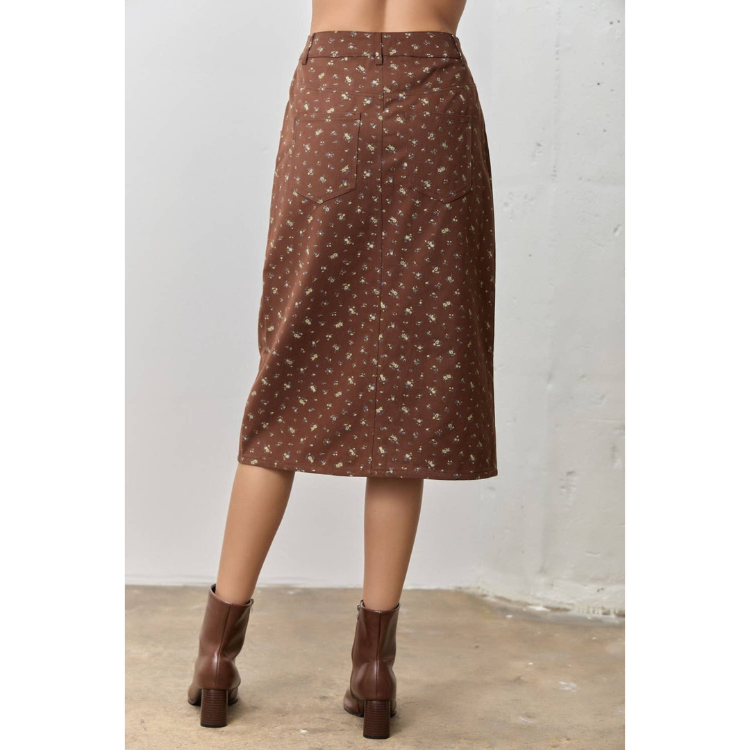 Plus Floral Print Midi Skirt