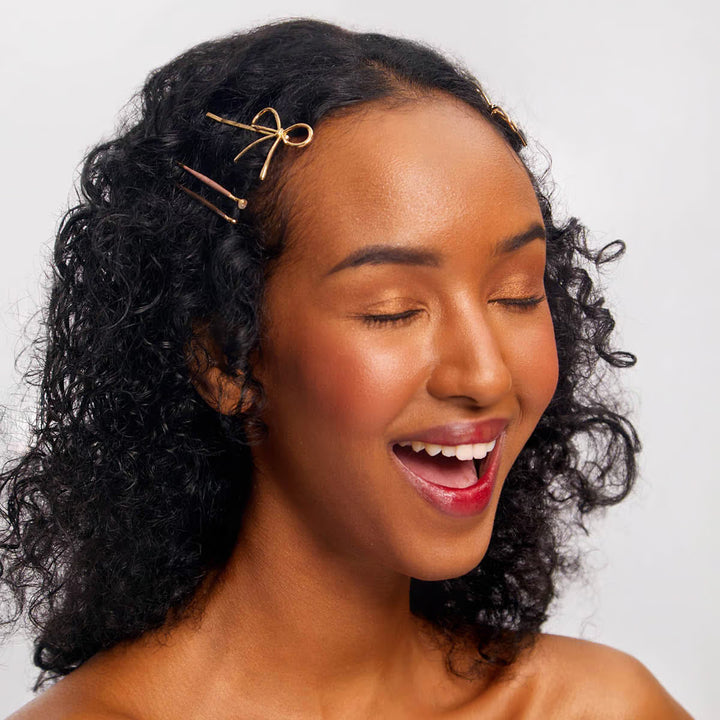 Metal Enamel Cloud &amp; Bow Bobby Pins 8pc Set - Rosewood