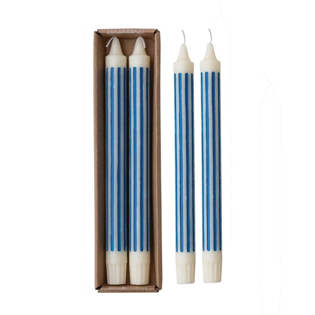 Unscented Blue Striped Taper Candles, Box/ 2