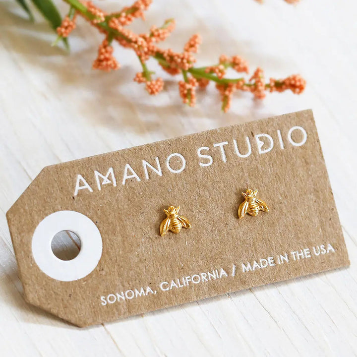 Gold Amano Studs - Tiny Bee Studs