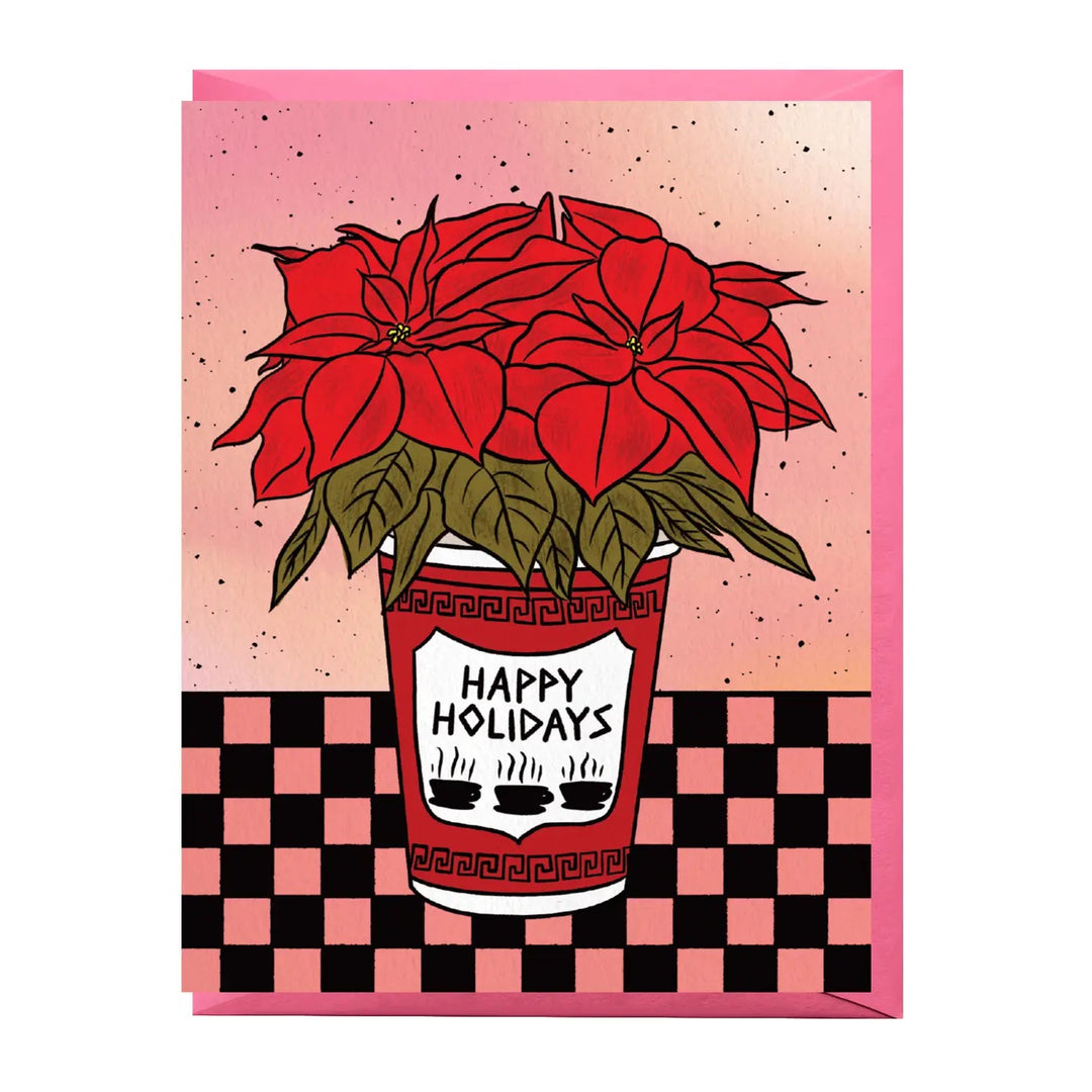 Greeting card with red poinsettias and &