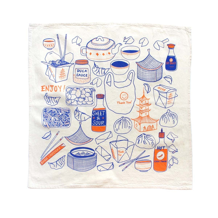 Enjoy! Tea Towel in Blue and Orange