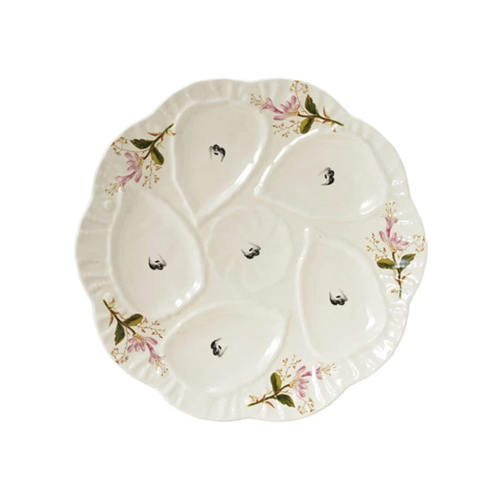 Stoneware Scalloped Oyster Plate w/ Flowers
