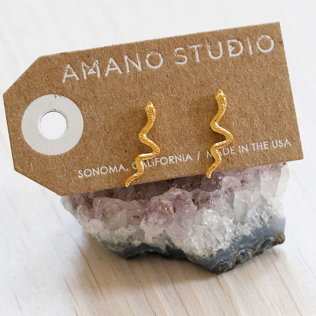 Gold Amano Studs - Serpent