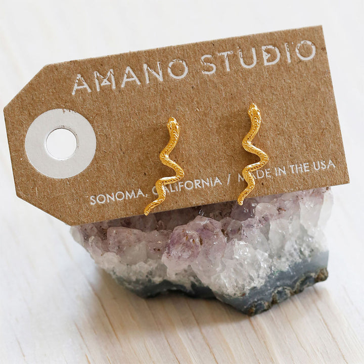 Gold Amano Studs - Serpent
