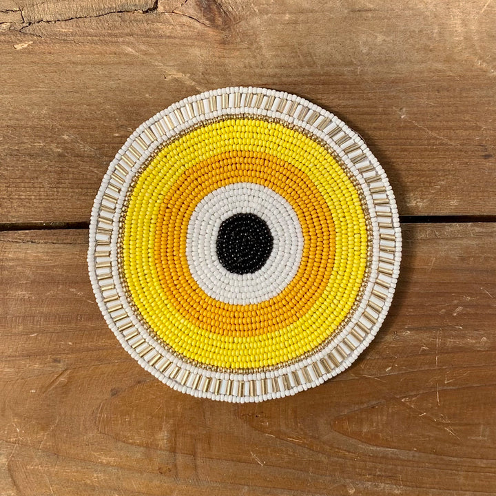 Evil Eye Beaded Coaster- Yellow