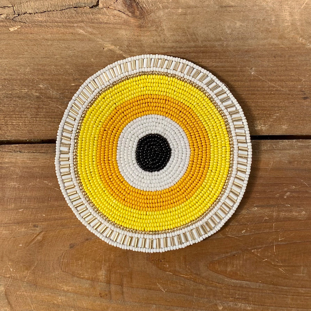 Evil Eye Beaded Coaster- Yellow