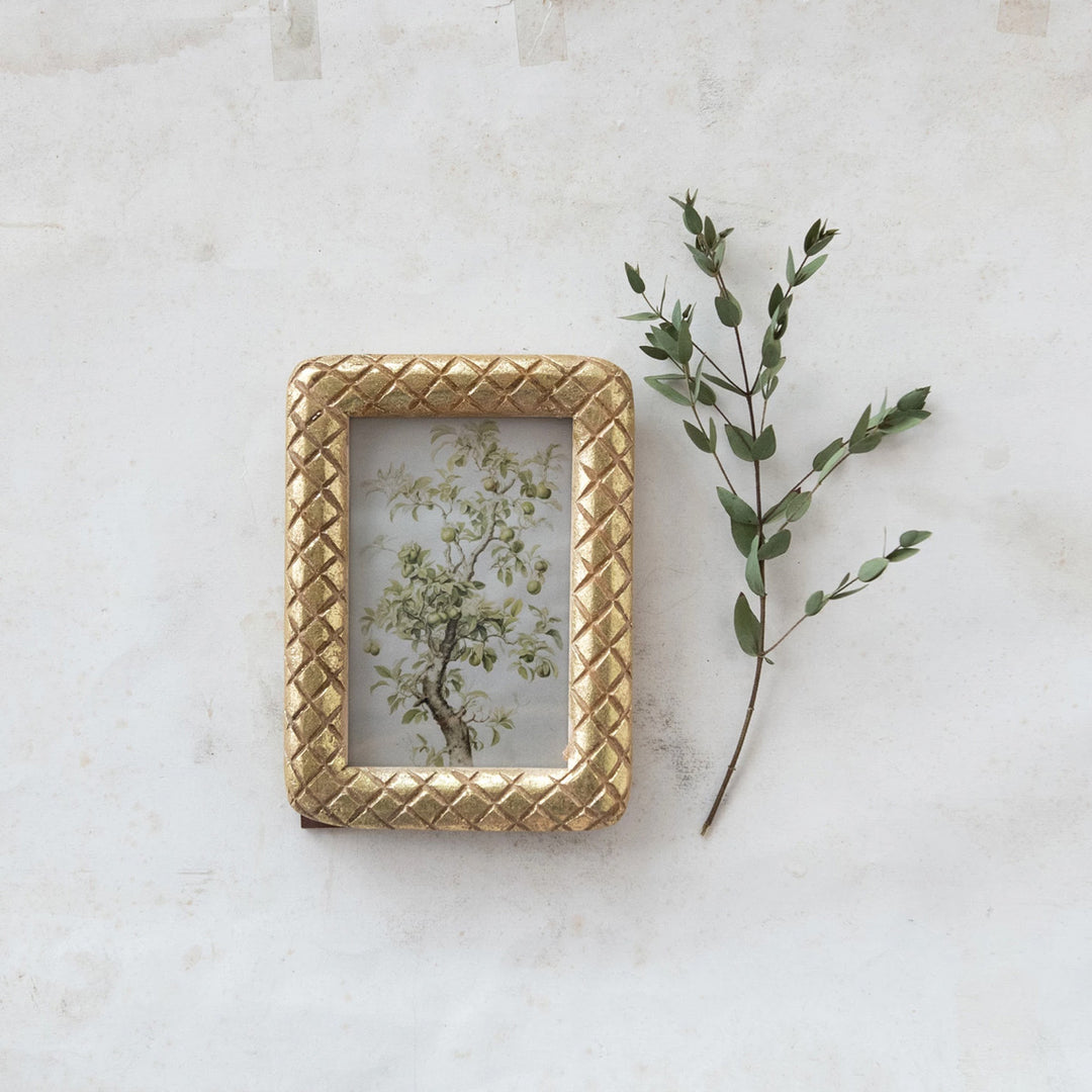 Carved Mango Wood Frame w/ Diamond Pattern