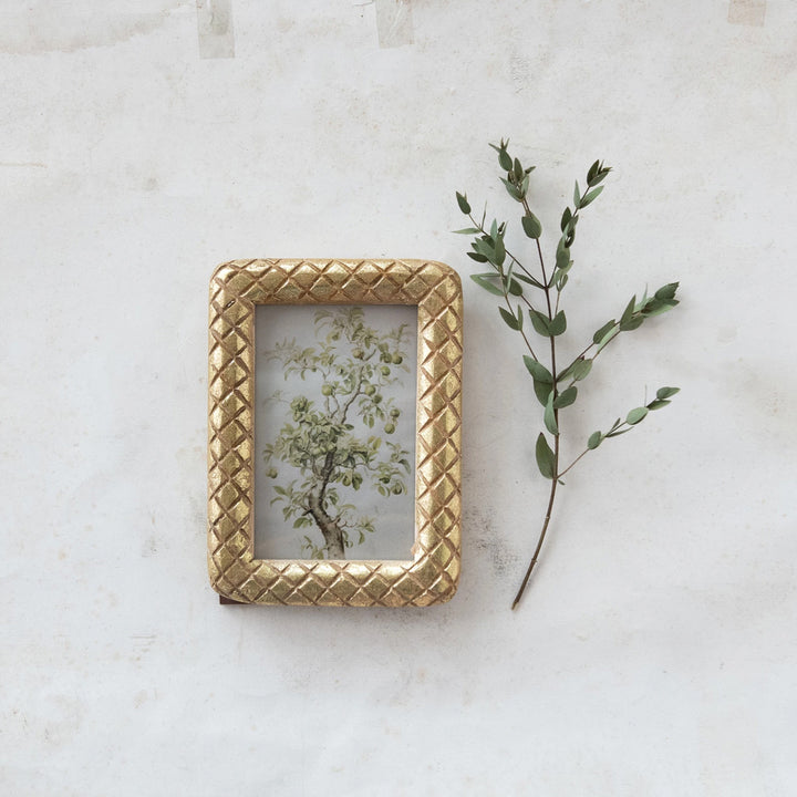 Carved Mango Wood Frame w/ Diamond Pattern