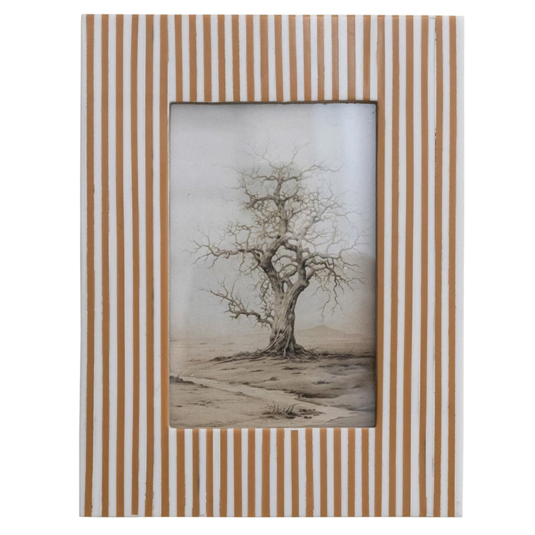 Resin Striped Photo Frame, White &amp; Caramel