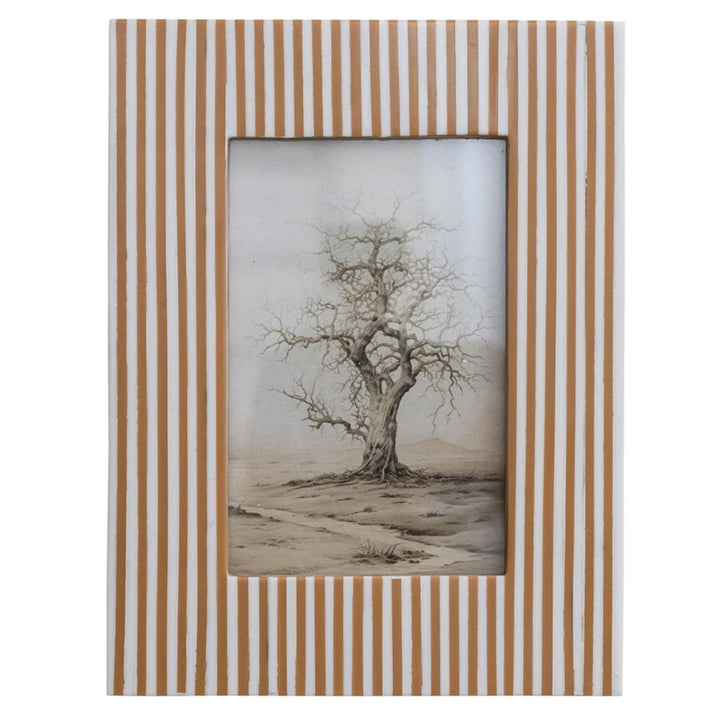 Resin Striped Photo Frame, White &amp; Caramel