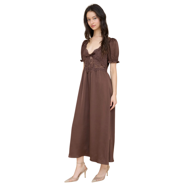 Lace Bodice Satin Dress