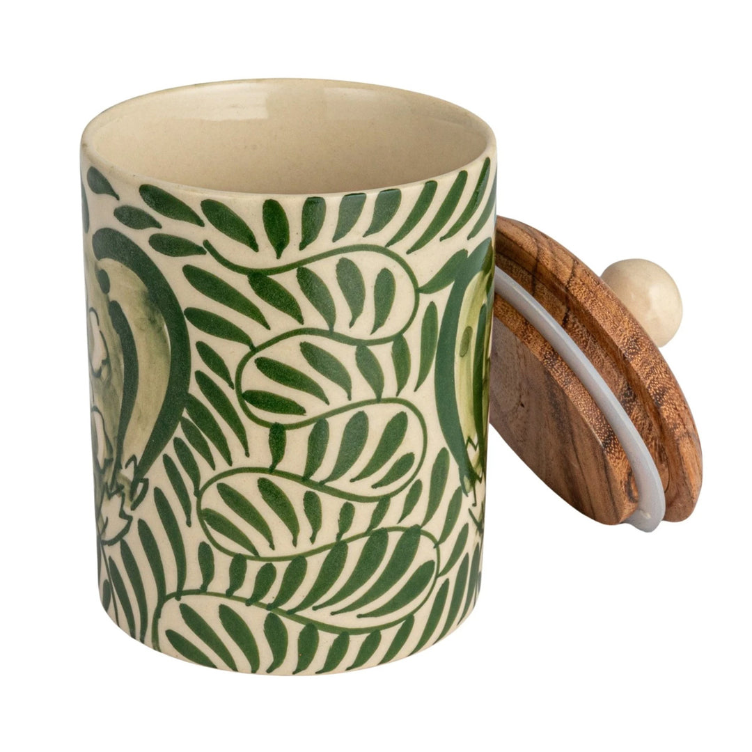 Sunset Villa Stoneware Canister w/ Design &amp; Acacia Wood Lid