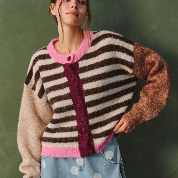 Plus Color Pop Stripe Knit Cardigan