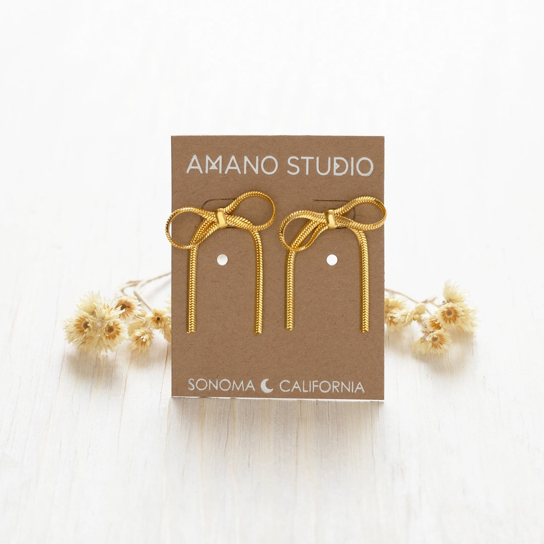 Herringbone Chain Bow Stud Earrings