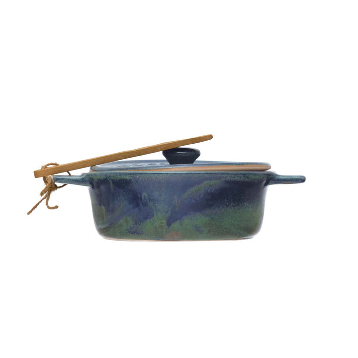Stoneware Brie Baker with Bamboo Spreader in Blue