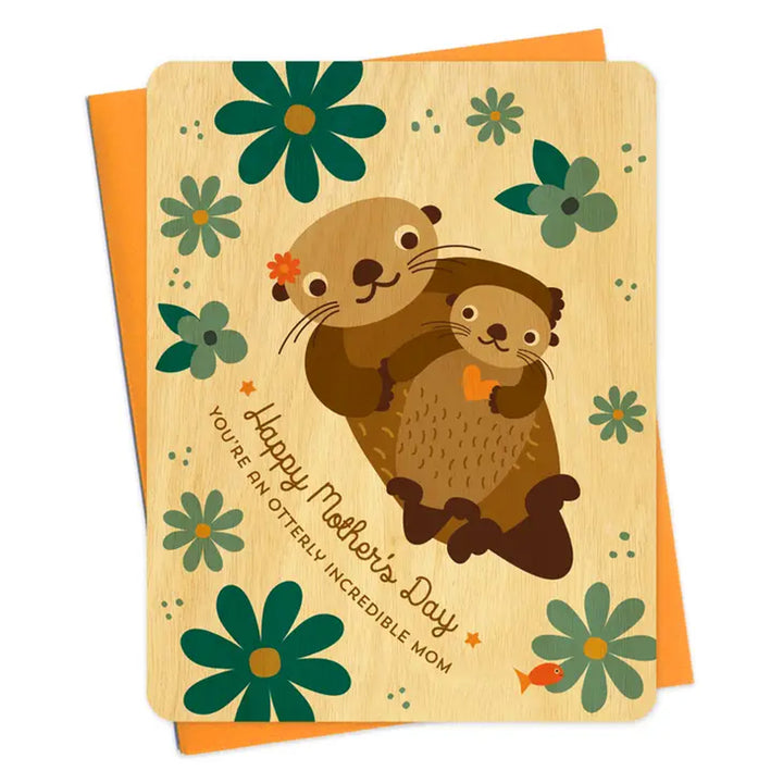 Otter Mom Wood Greeting Card