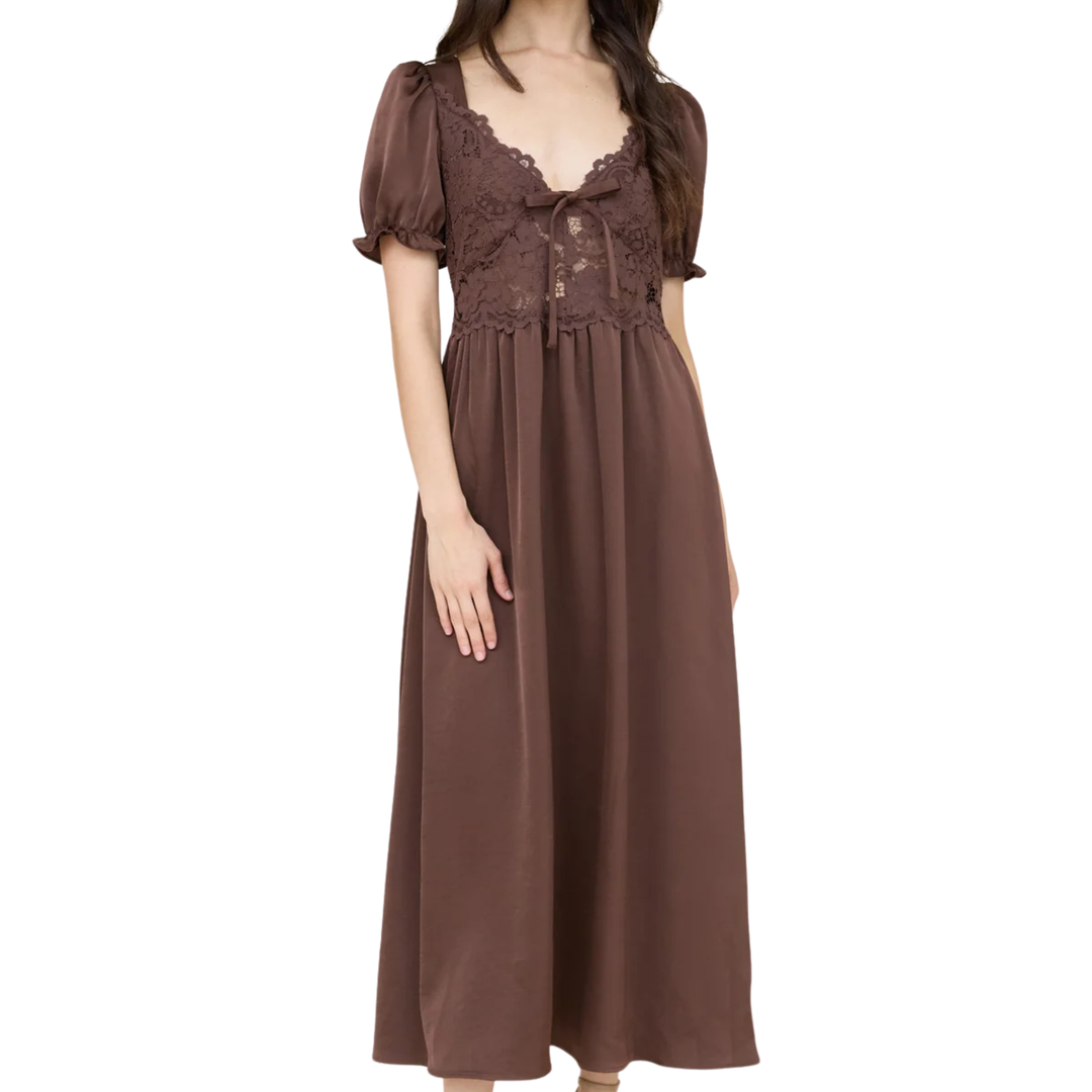 Lace Bodice Satin Dress