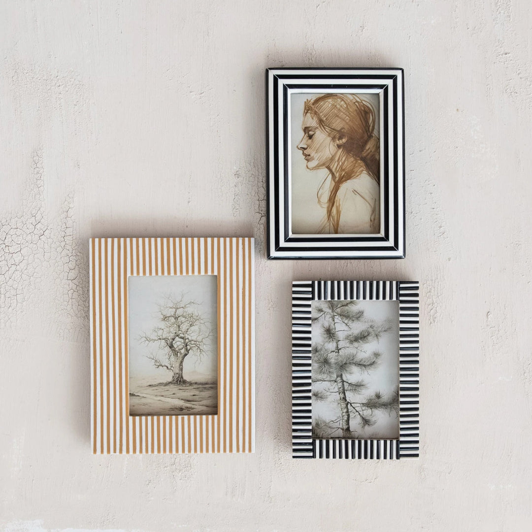 Resin Striped Photo Frame, White &amp; Caramel