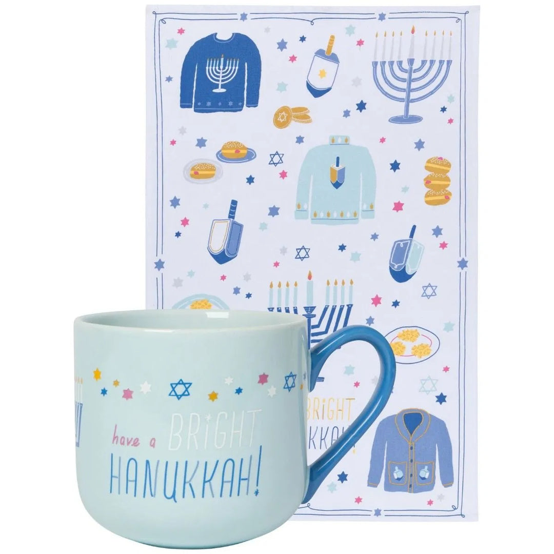 Bright Hanukkah Mug &amp; Dishtowel Set