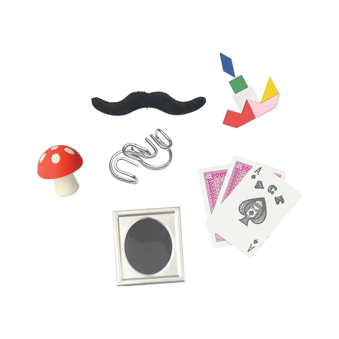 Collection of novelty items including a mushroom, mustache, &
