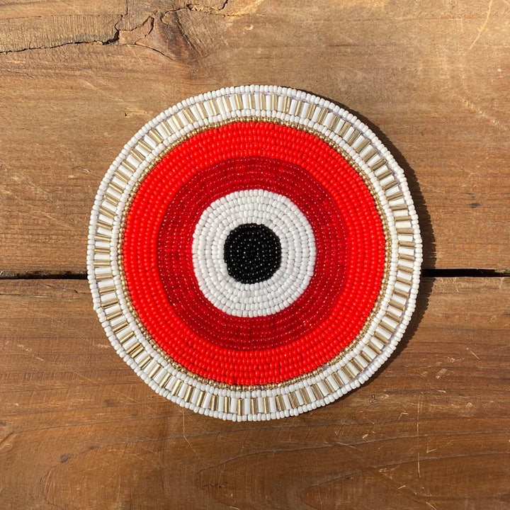 Evil Eye Beaded Coaster- Red