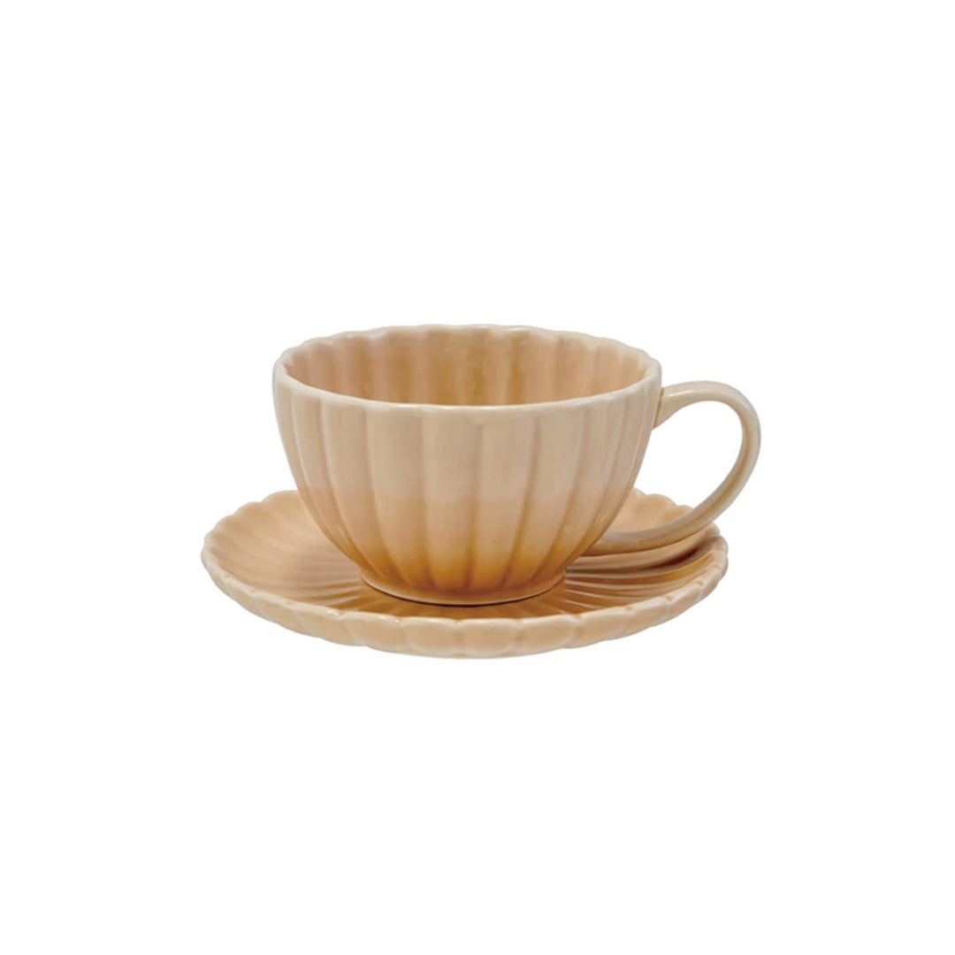 10 oz. Stoneware Ribbed Mug w/ Saucer