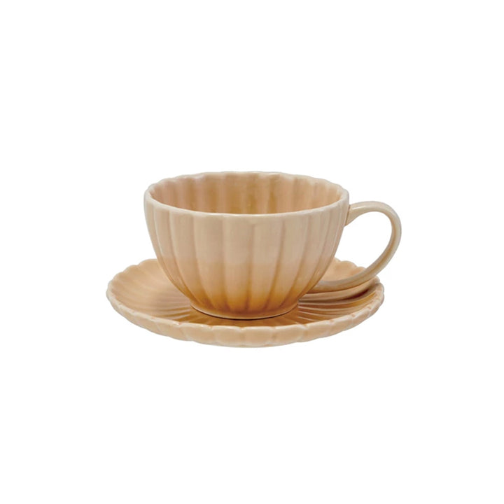 10 oz. Stoneware Ribbed Mug w/ Saucer