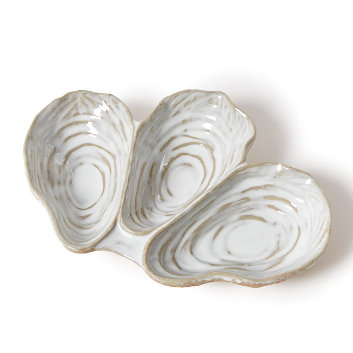 Artisanal Reactive Glaze 3 Section Oyster Shell Tidbit Dish / Tray
