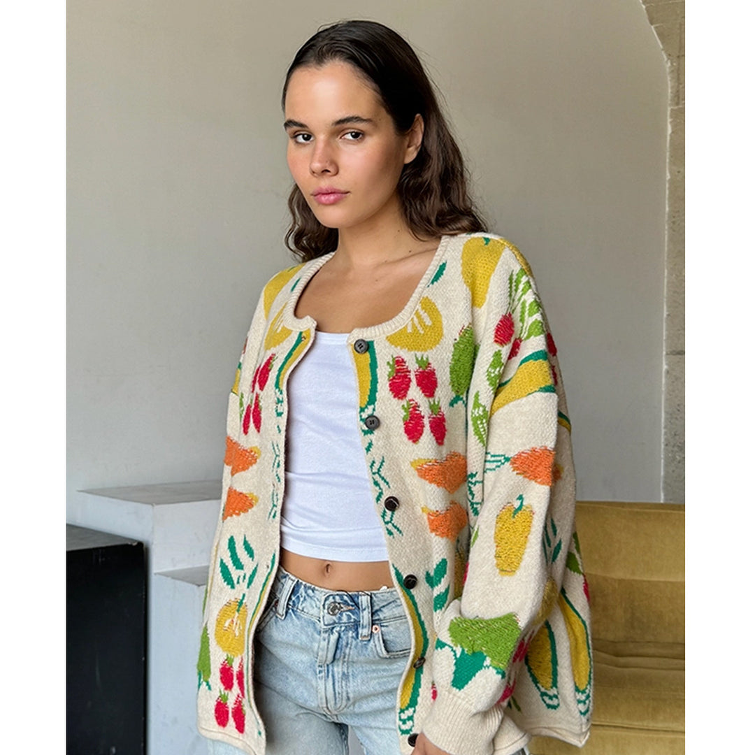 Veggie Pattern Knit Cardigan - One Size