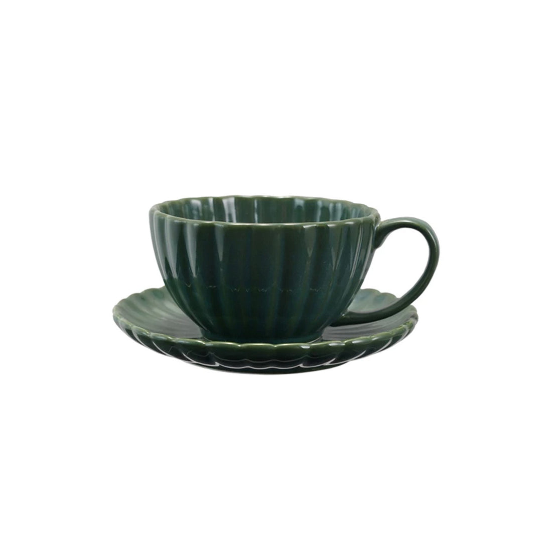 10 oz. Stoneware Ribbed Mug w/ Saucer