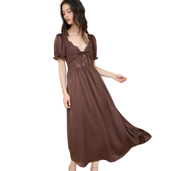 Lace Bodice Satin Dress