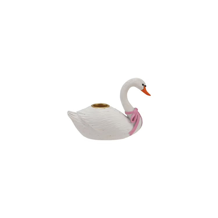 Resin Swan Shaped Taper Holder w/ Bow