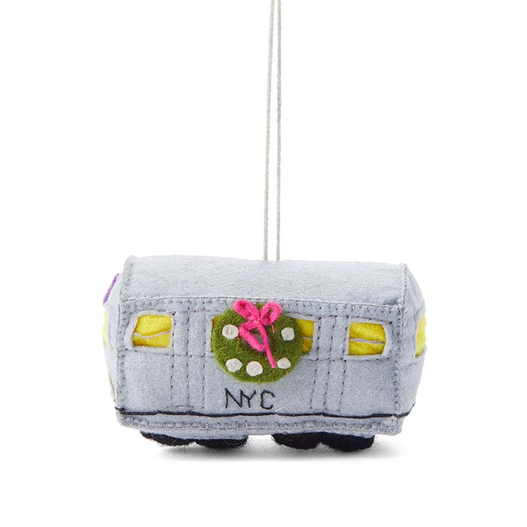 A felt ornament of subway car.