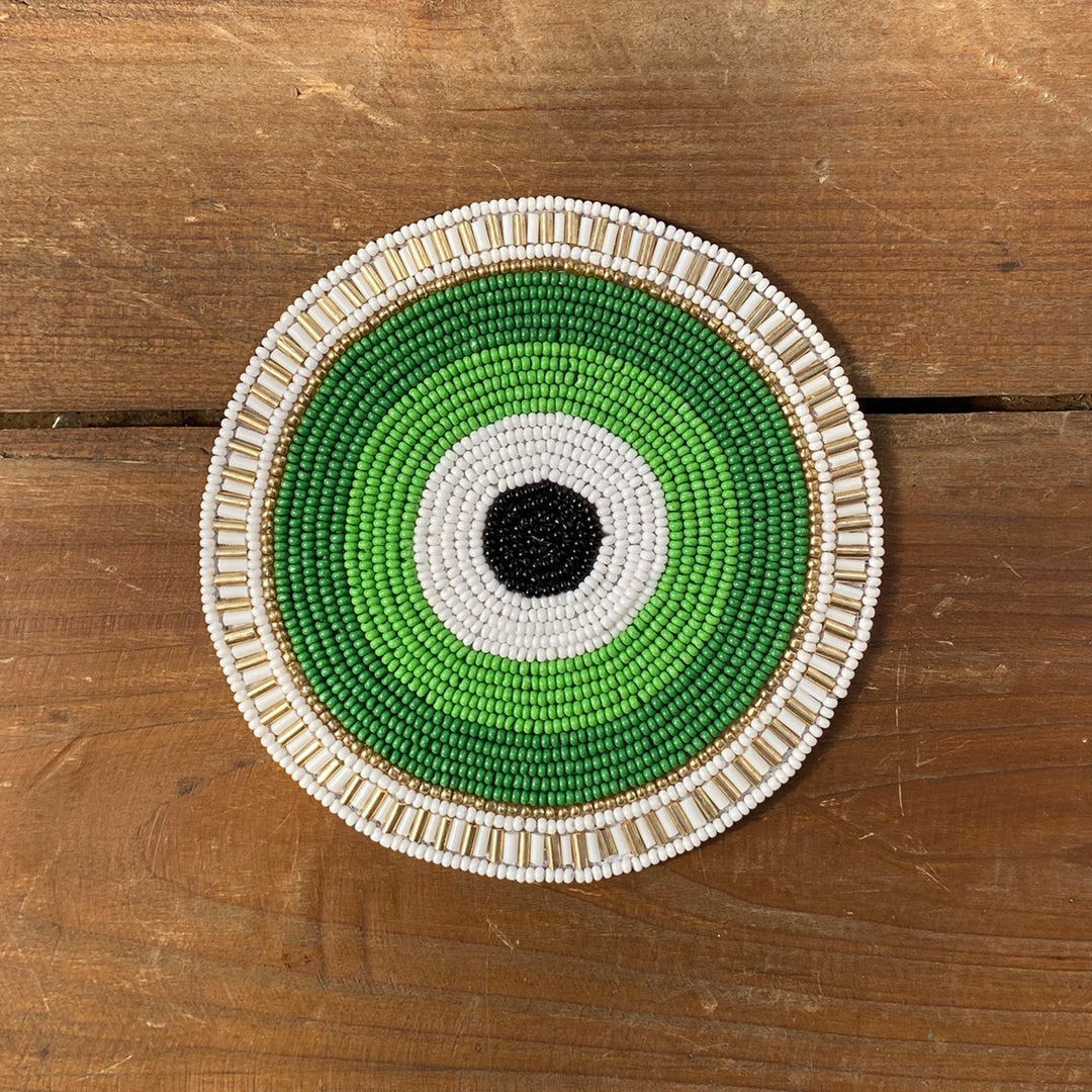 Evil Eye Beaded Coaster- Green