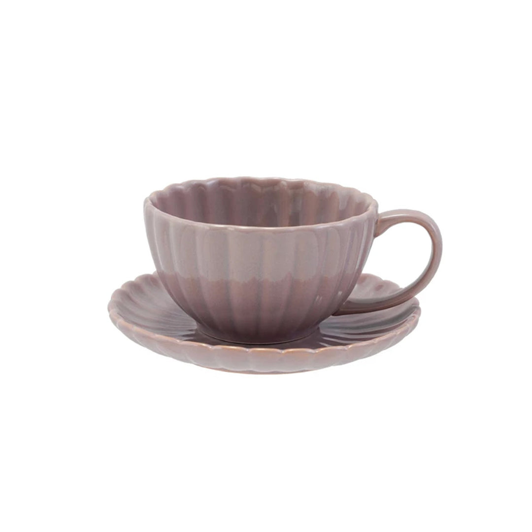 10 oz. Stoneware Ribbed Mug w/ Saucer