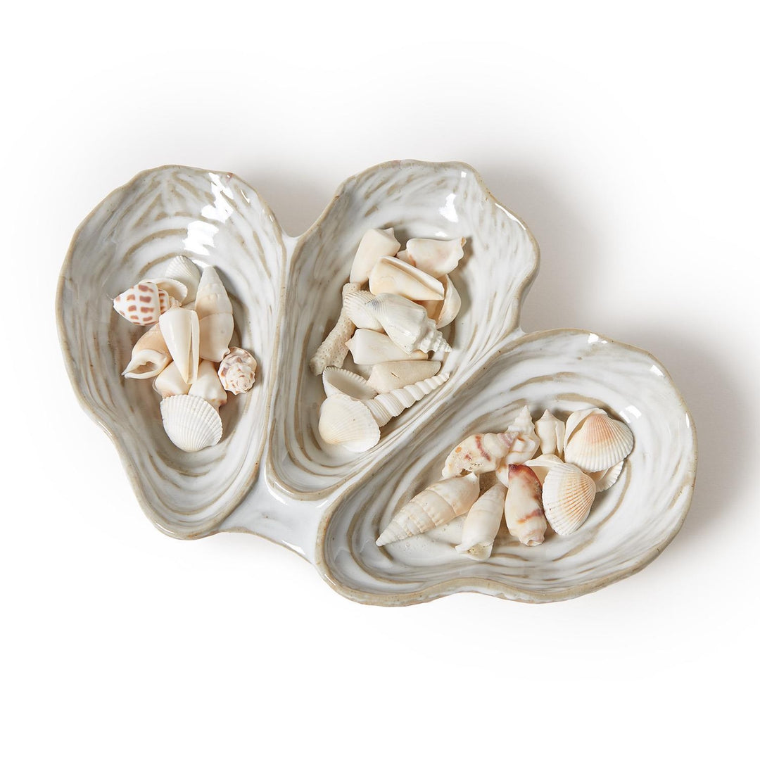 Artisanal Reactive Glaze 3 Section Oyster Shell Tidbit Dish / Tray