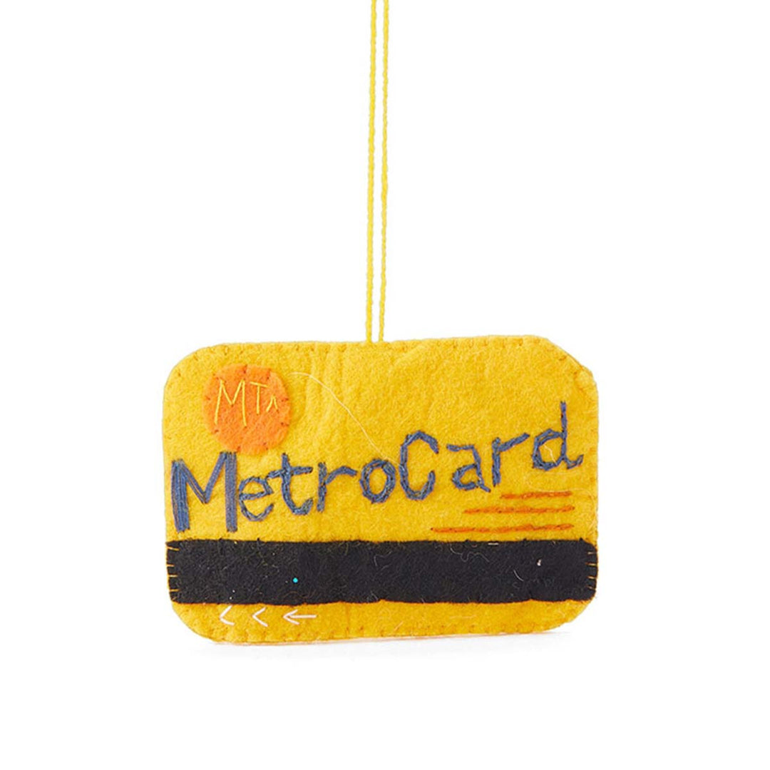 Felt MetroCard ornament with yellow background