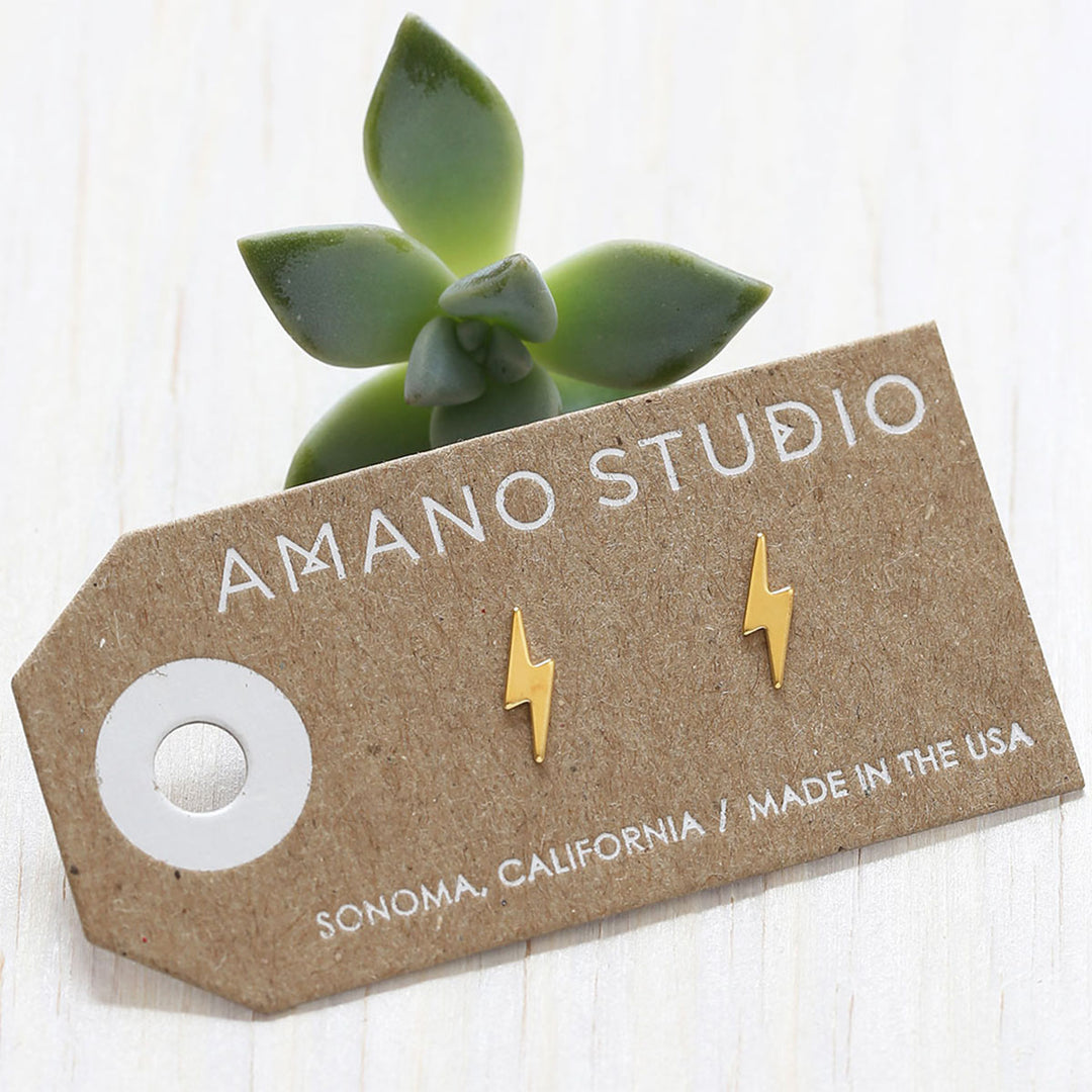 Gold Amano Studs - Lightning Bolt Studs
