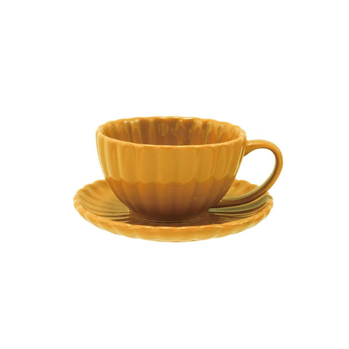 10 oz. Stoneware Ribbed Mug w/ Saucer