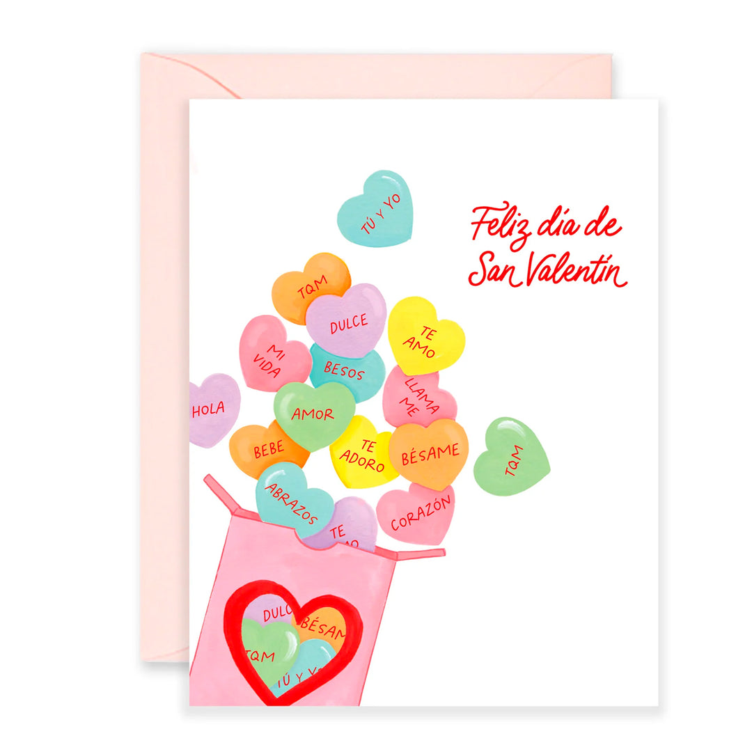 Candy Hearts Feliz Dia De San Valentin Greeting Card